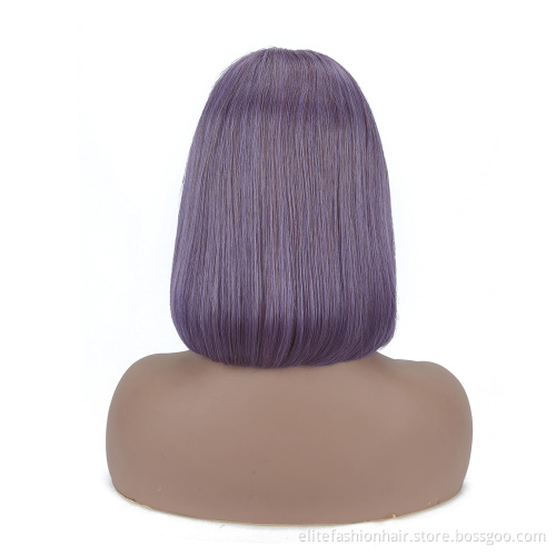 Hot sells No any split ends virgin brazilian hair Silky Straight Remy Hair Smoke Purple Bob Wigs T Part for Women lace bob wigs